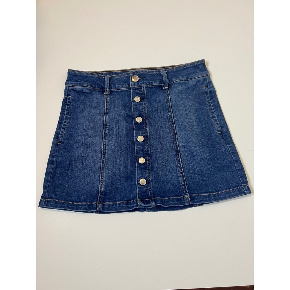 American Eagle Outfitters Womens Denim Mini Skirt Button Front Blue Medium Wash8